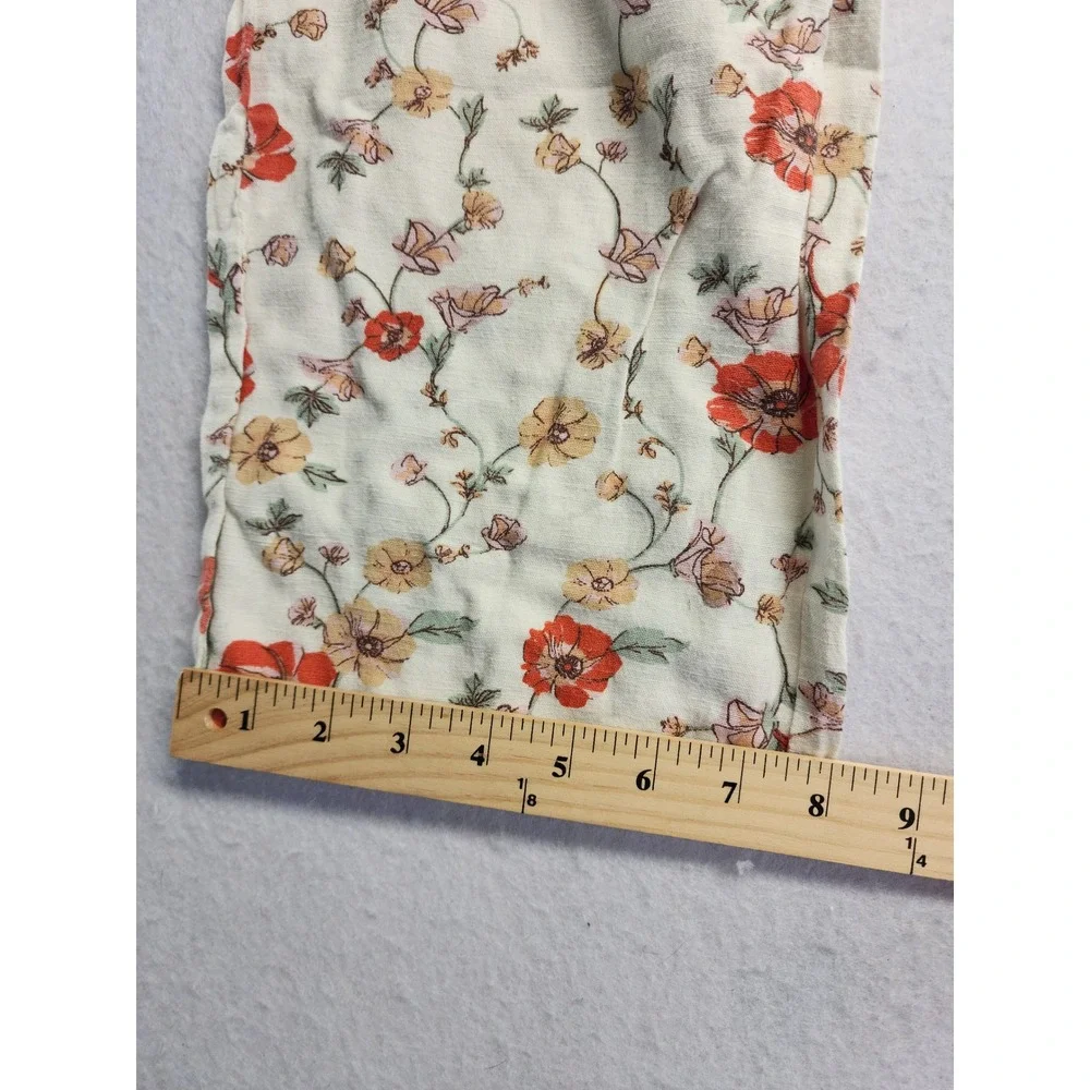 H&M Floral Smocked Crop Top and Pants Set Cream Red Size 12
